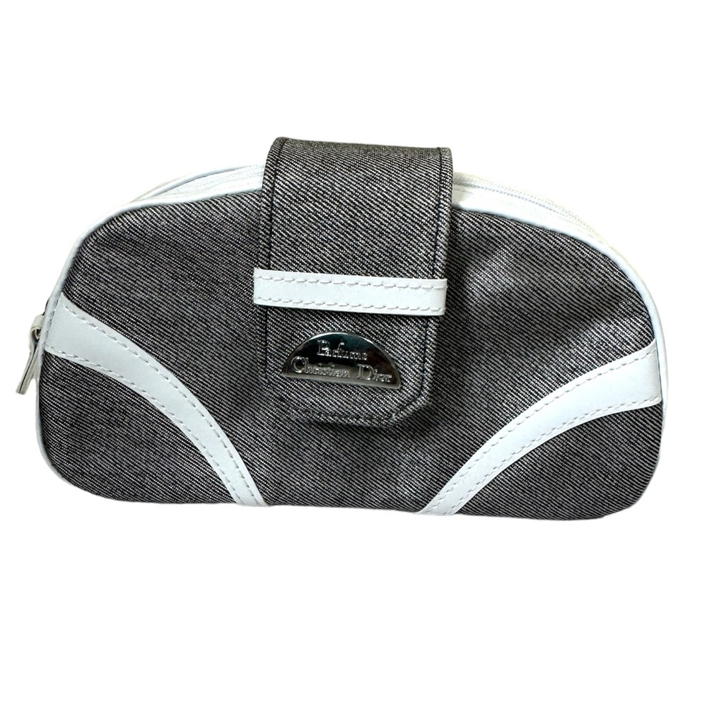 Dior Beauty NEW Canvas Faux Leather Clutch Cosmetic Makeup Bag Logo Zip Parfum